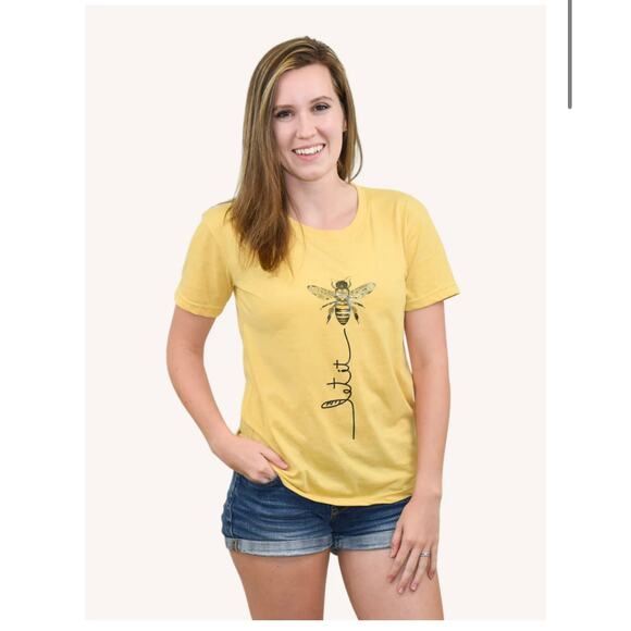 Let It Bee Womens Mustard Yellow‎ Lightweight Graphic T Shirt Size 5XL NWOT - Picture 1 of 7